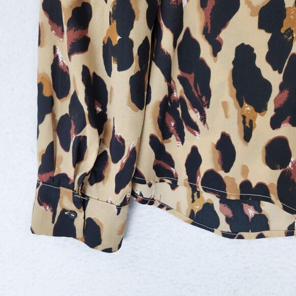 Grey Lab Shirt Womens XL Tan Black Leopard Print Button Down Long Sleeve Blouse - Picture 11 of 11